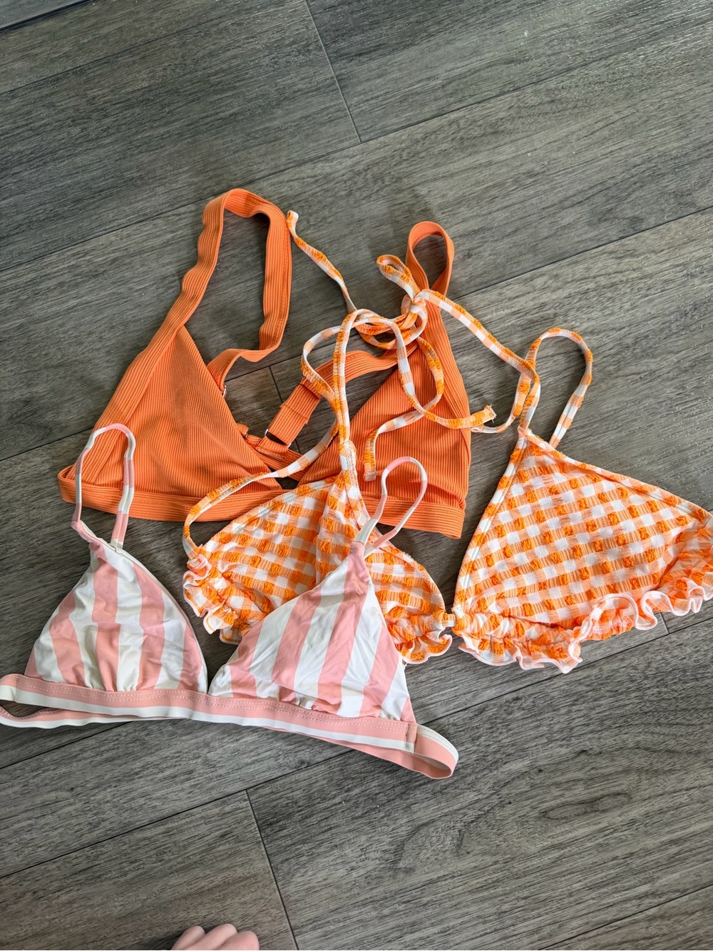 Assorted Orange & Pink Bikini Tops - Triangle & Ribbed Styles ALL SIZE MEDIUM
